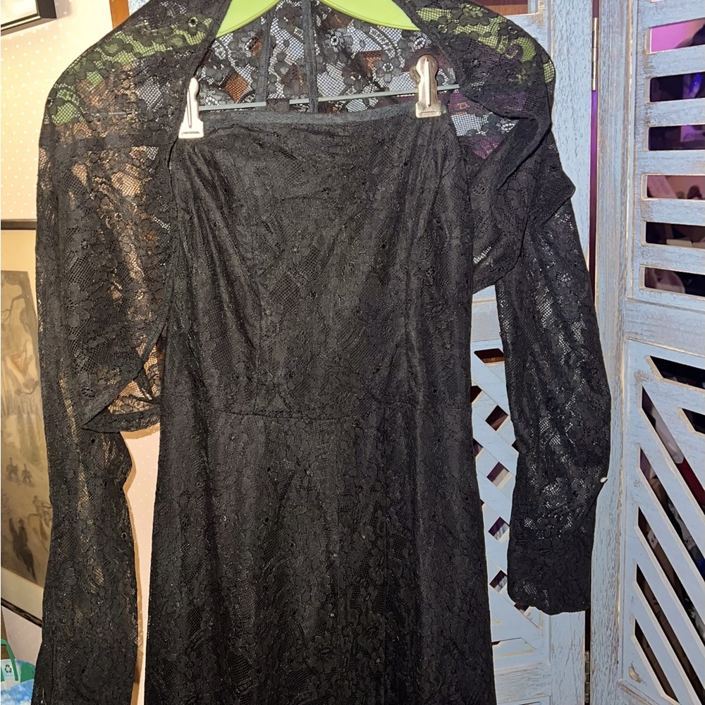 Vintage 1940s black lace strapless dress